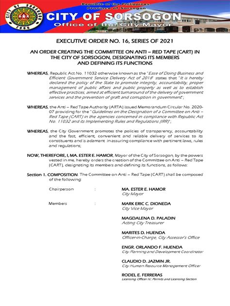 EXECUTIVE ORDER NO.16 SERIES OF .